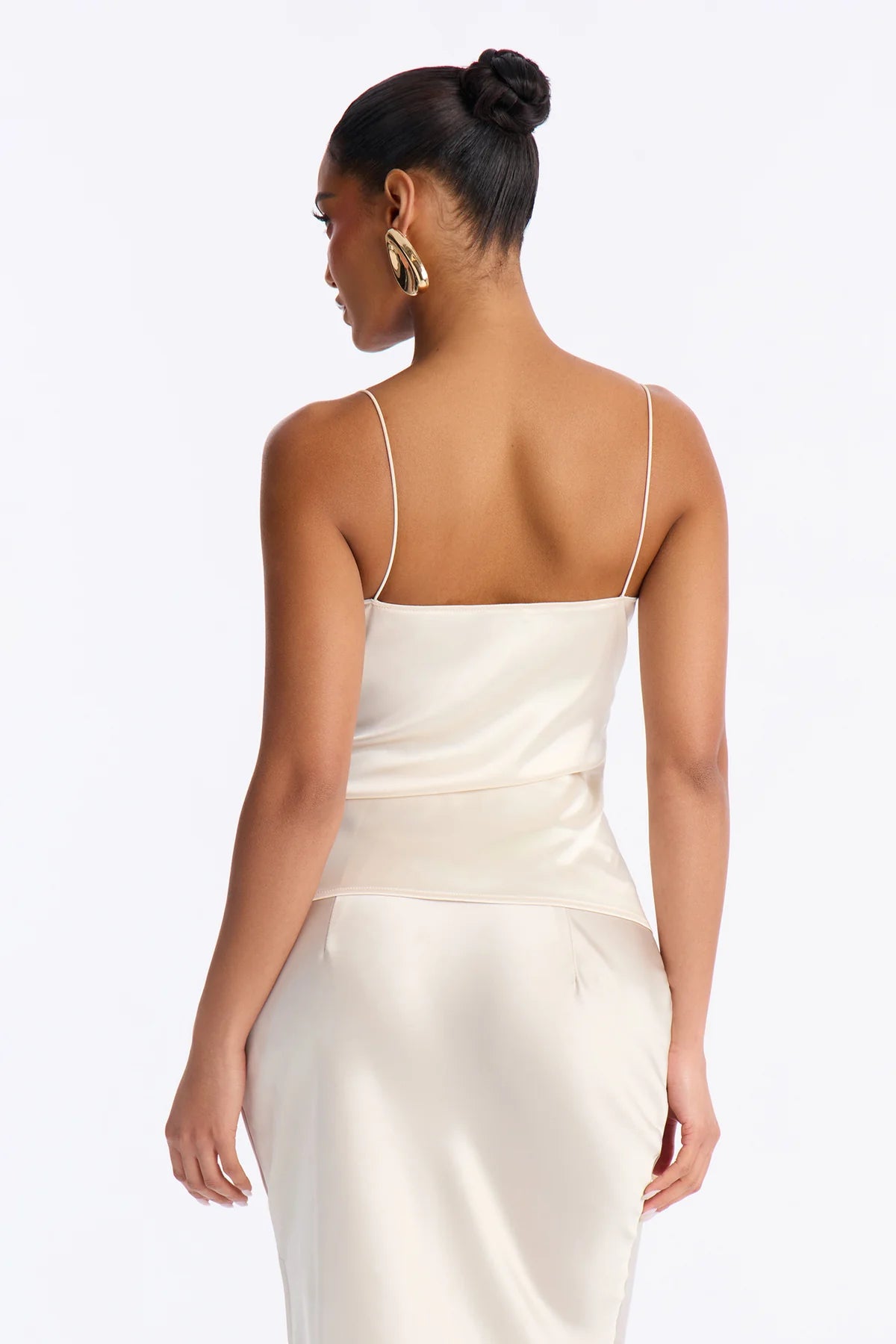 Women’s Elegant Cream Satin Lace Midi Dress