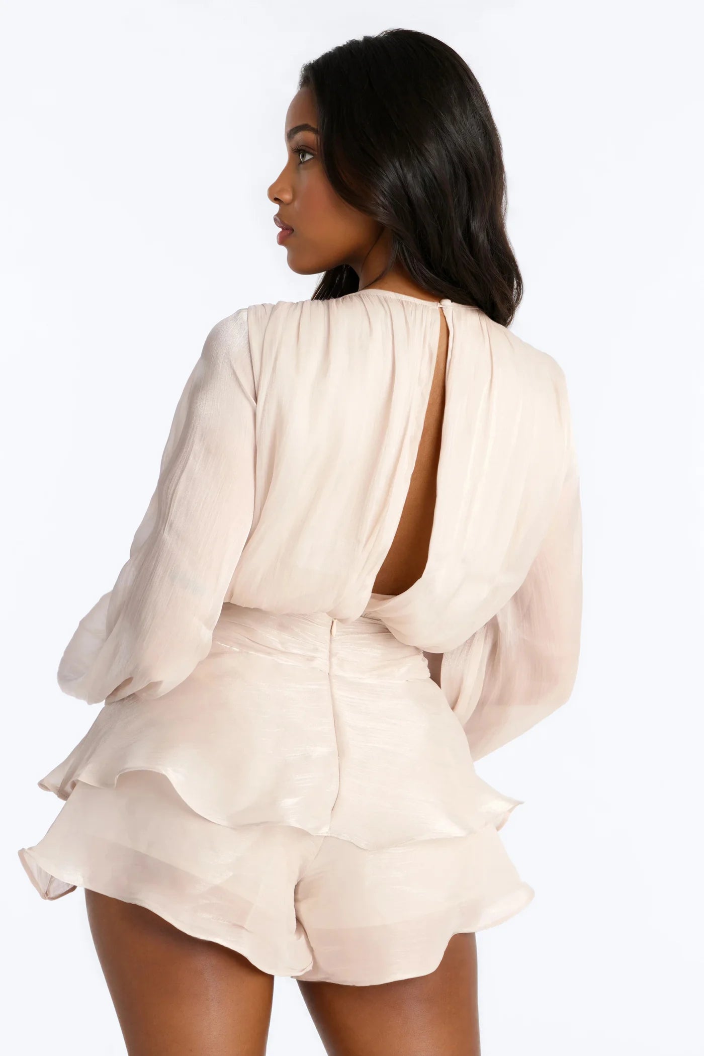 Women’s Elegant Cream Two-Piece Chiffon Set (Blouse & Shorts)