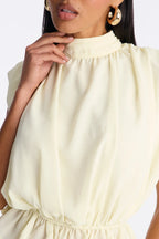 Women’s Elegant Cream Sleeveless Top & Black Wide-Leg Pants Set