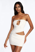Women’s Cream Strapless Cut-Out Bodycon Mini Dress