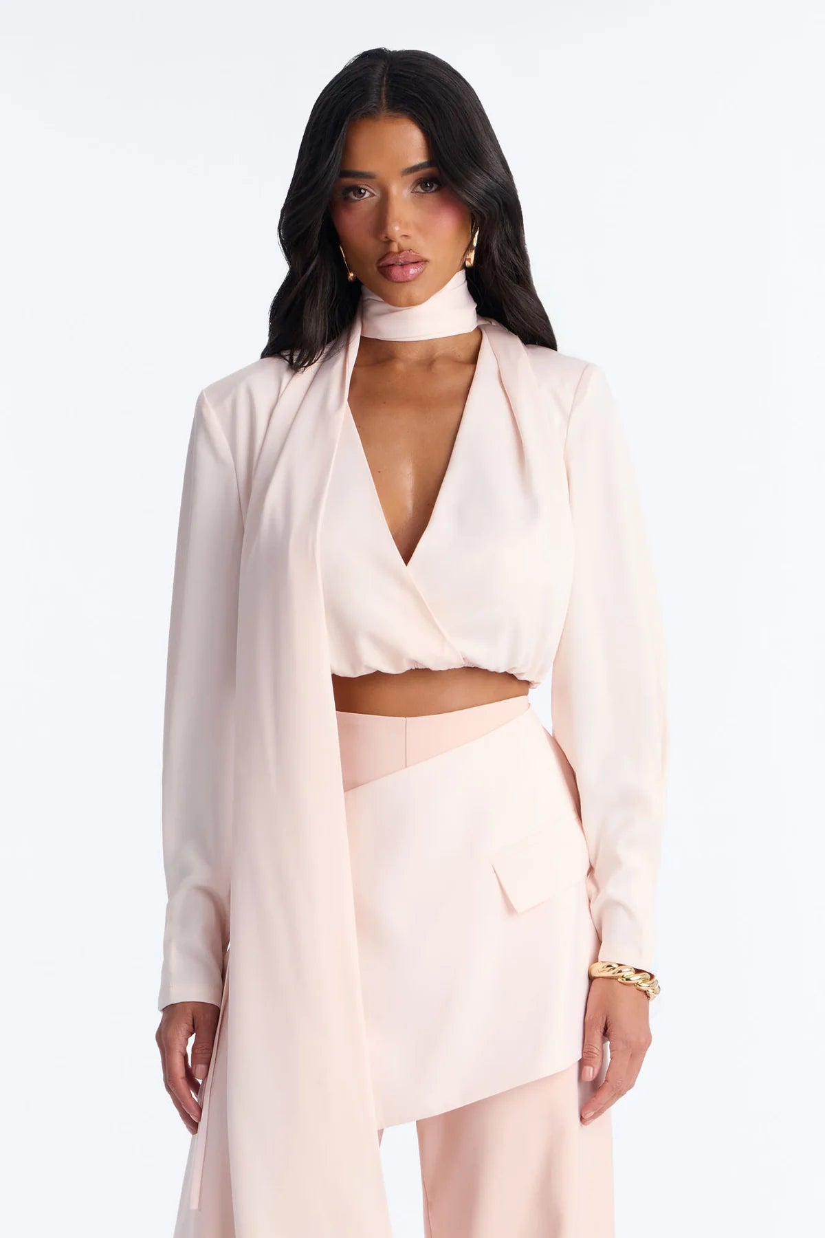 Women’s Blush Pink Elegant 3-Piece Wide-Leg Pants Set