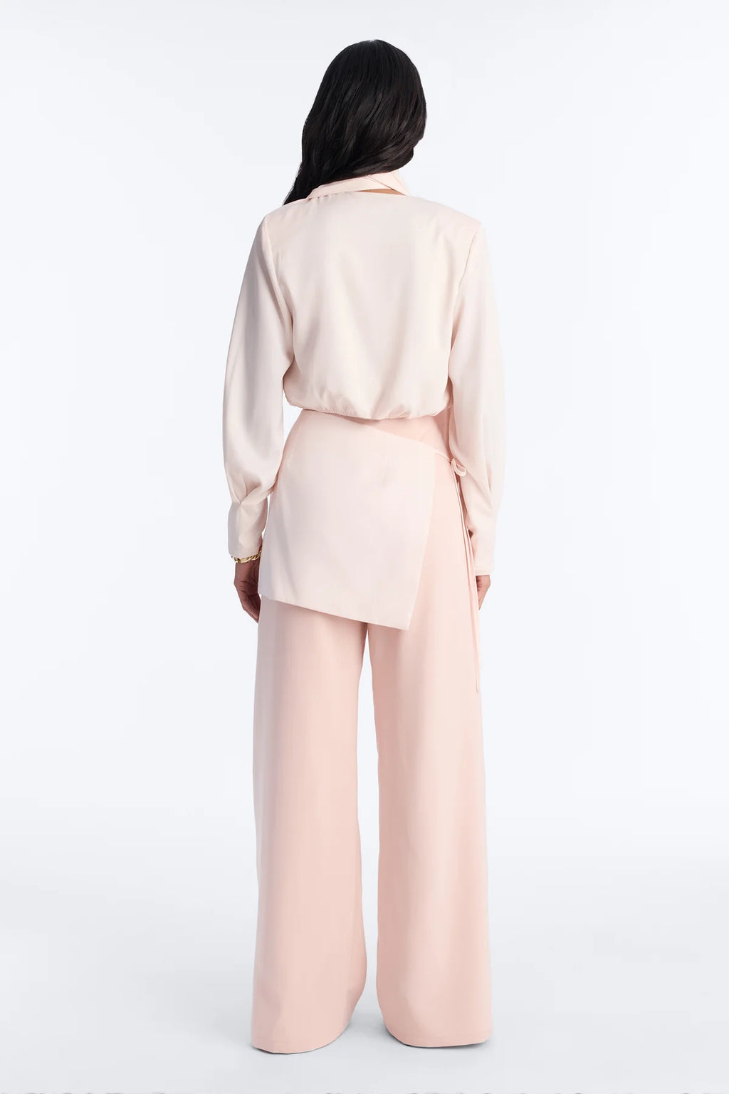 Women’s Blush Pink Elegant 3-Piece Wide-Leg Pants Set
