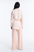 Women’s Blush Pink Elegant 3-Piece Wide-Leg Pants Set