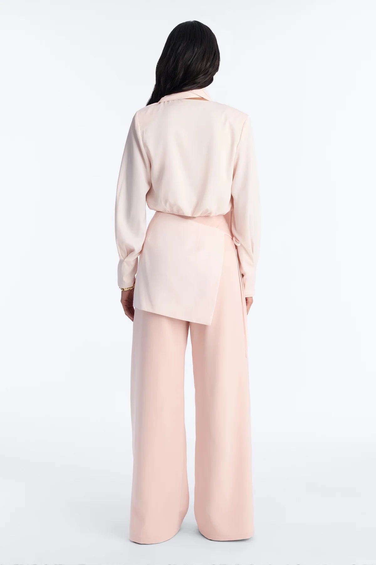 Women’s Blush Pink Elegant 3-Piece Wide-Leg Pants Set