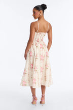 Women’s Cream Floral Spaghetti Strap Midi Dress