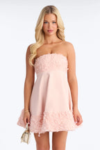 Women’s Light Pink Strapless Floral Mini Dress
