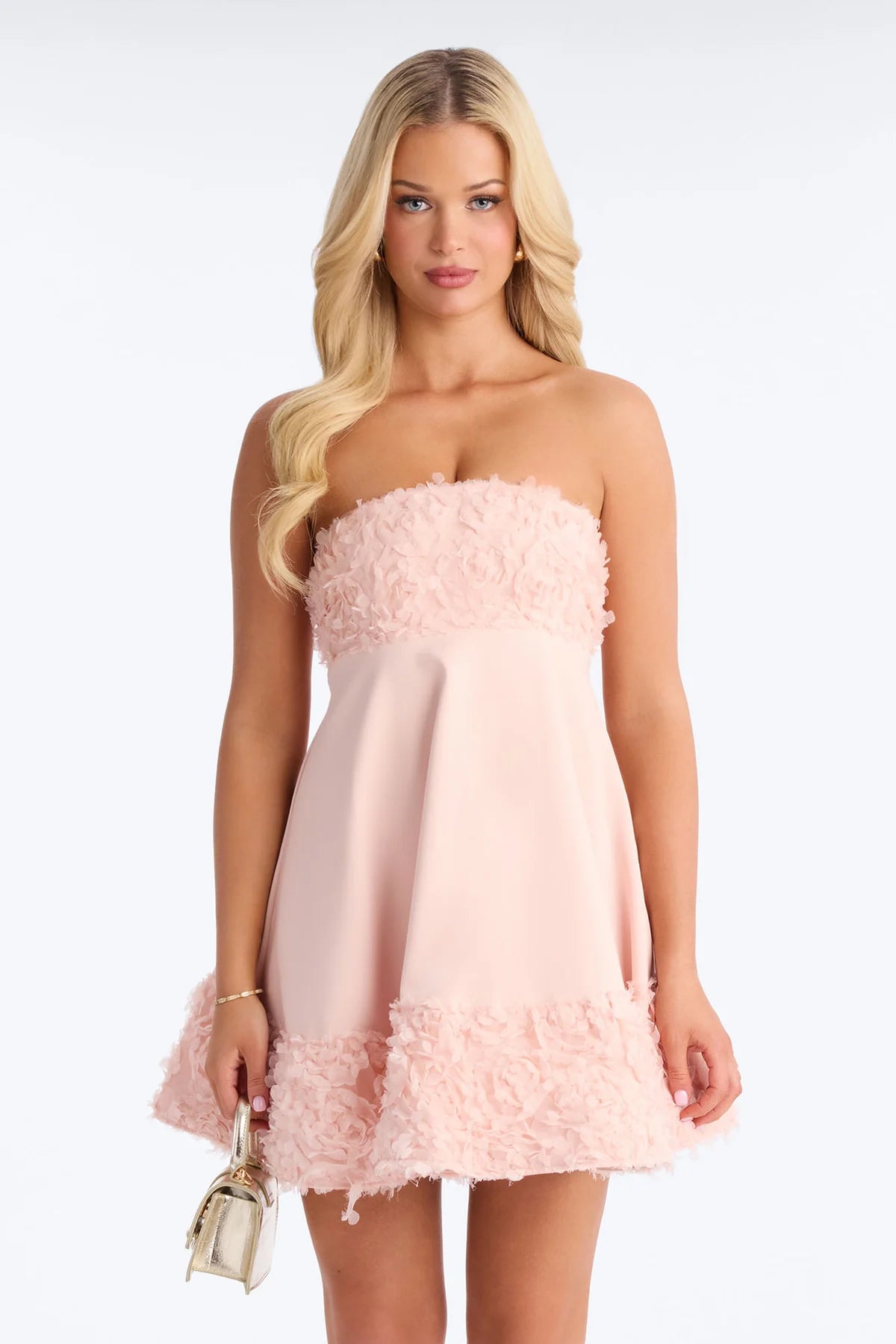 Women’s Light Pink Strapless Floral Mini Dress