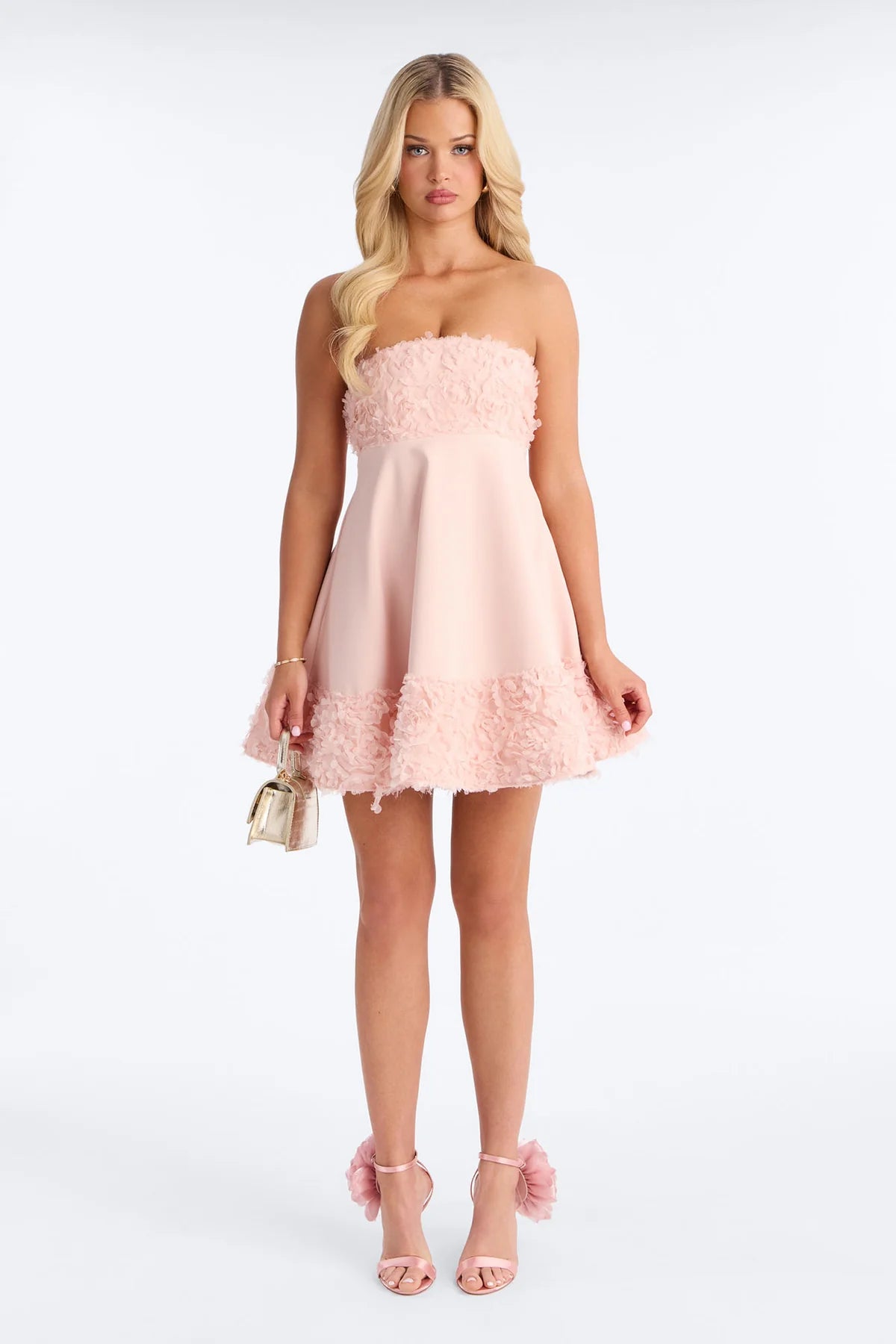 Women’s Light Pink Strapless Floral Mini Dress