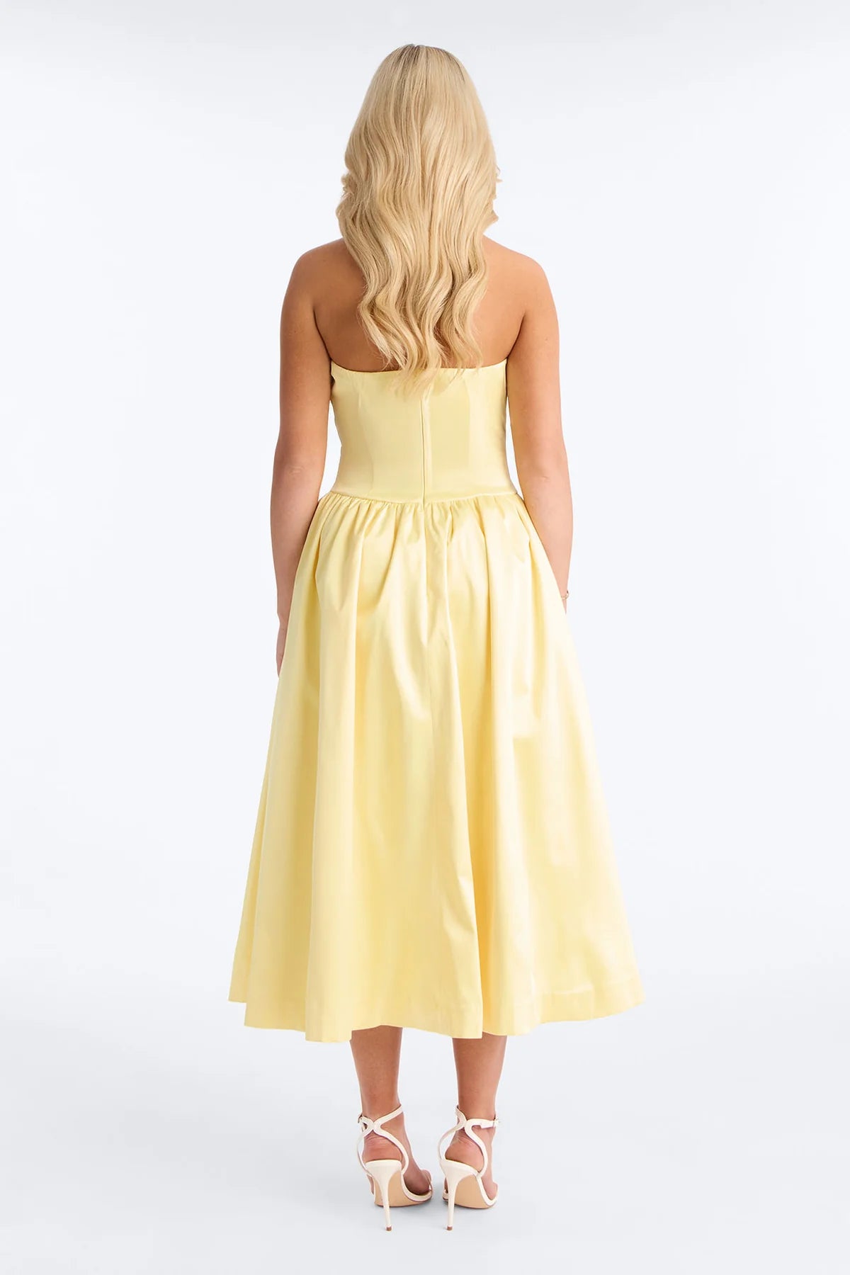 Women’s Elegant Yellow Strapless Bow Midi Dress