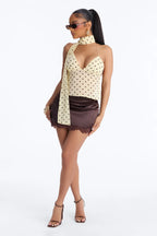 Women’s Cream Polka Dot Halter Neck Scarf Top