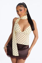 Women’s Cream Polka Dot Halter Neck Scarf Top