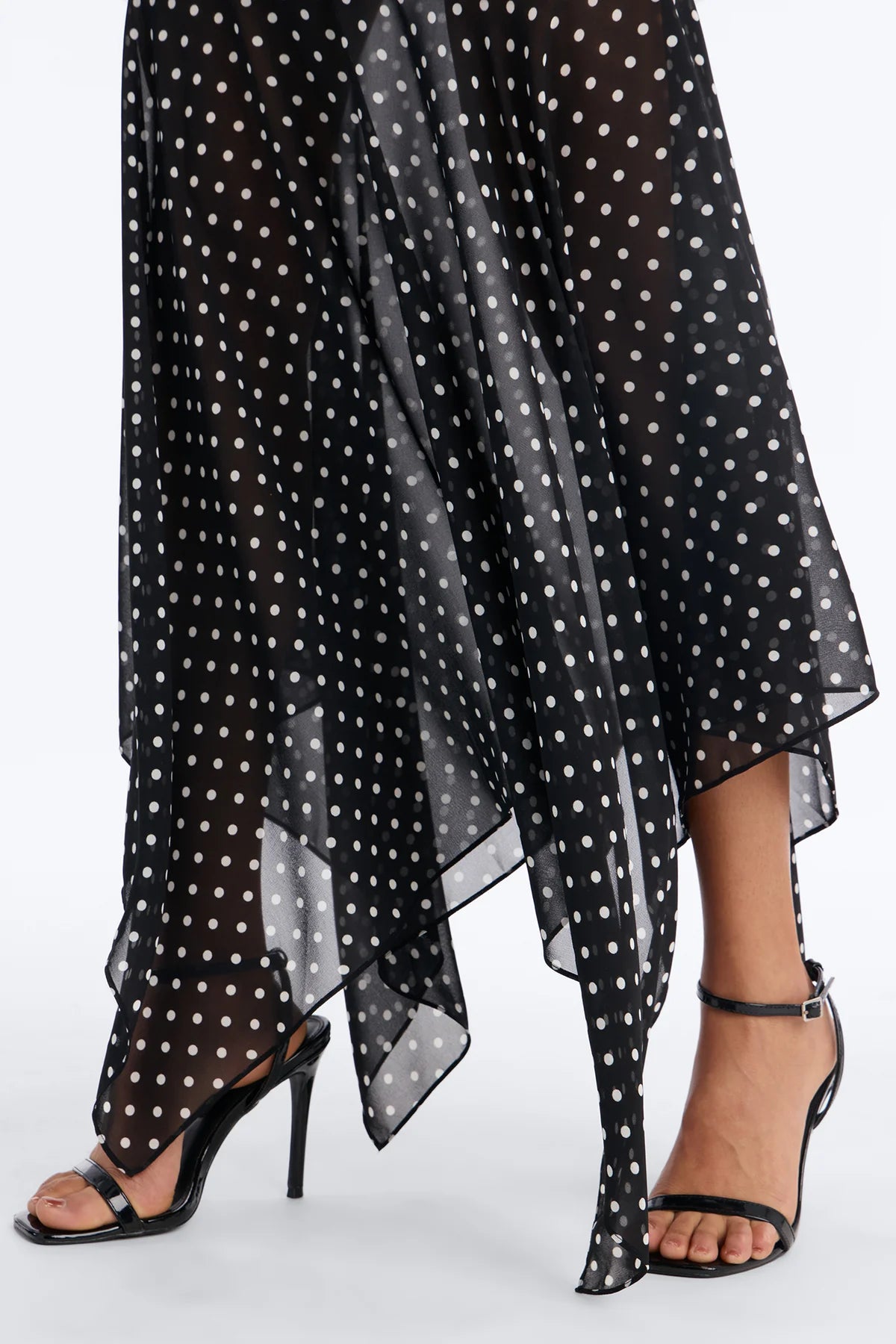 Women’s Black Polka Dot Asymmetrical Midi Skirt