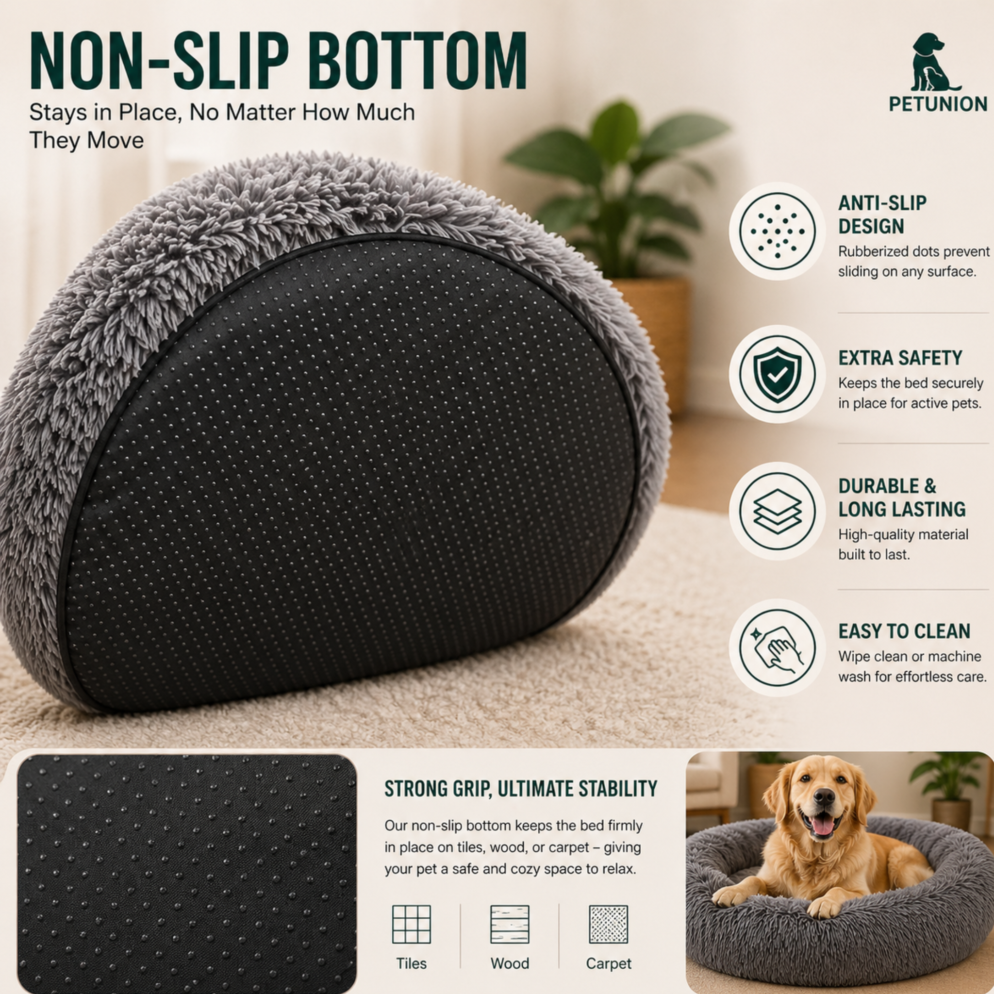 Calming Round Donut Dog Bed – Ultra Soft Anti-Anxiety Pet Bed