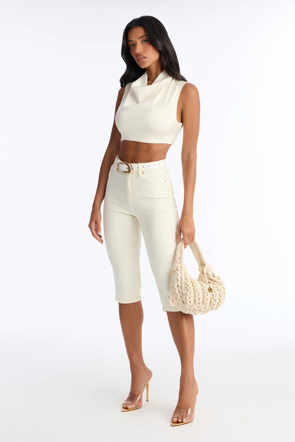 Women’s Cream Crop Top & Capri Pants Co-Ord Set