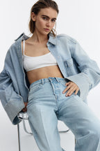 Women’s Light Blue High-Waist Straight Leg Denim Jeans