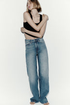 Blue Wide Leg Denim Jeans