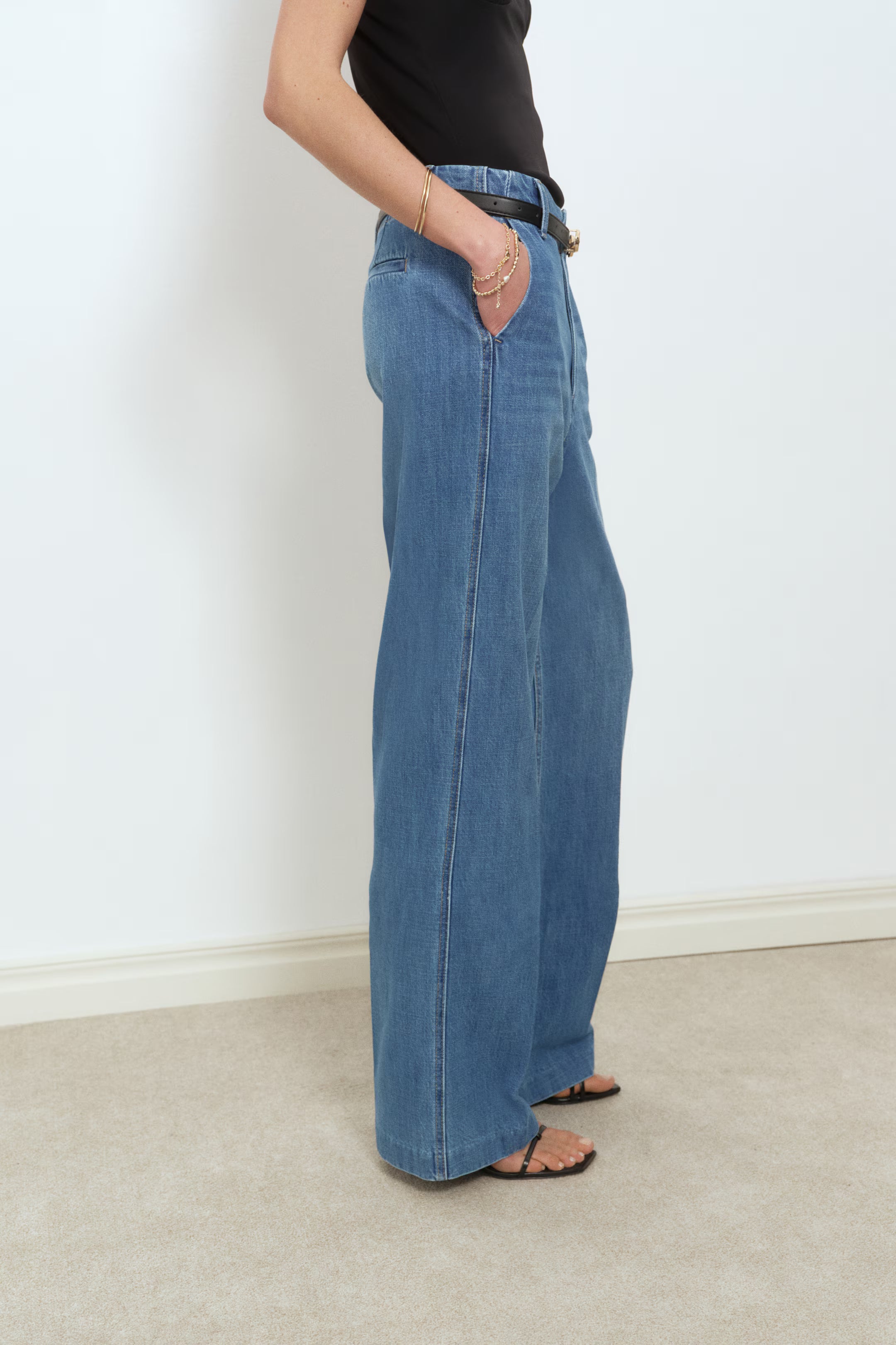 Women’s Dark Blue High-Waist Wide Leg Denim Jeans