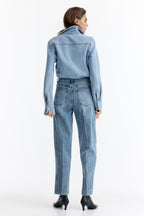 Women’s Light Blue High-Waist Straight Leg Denim Jeans