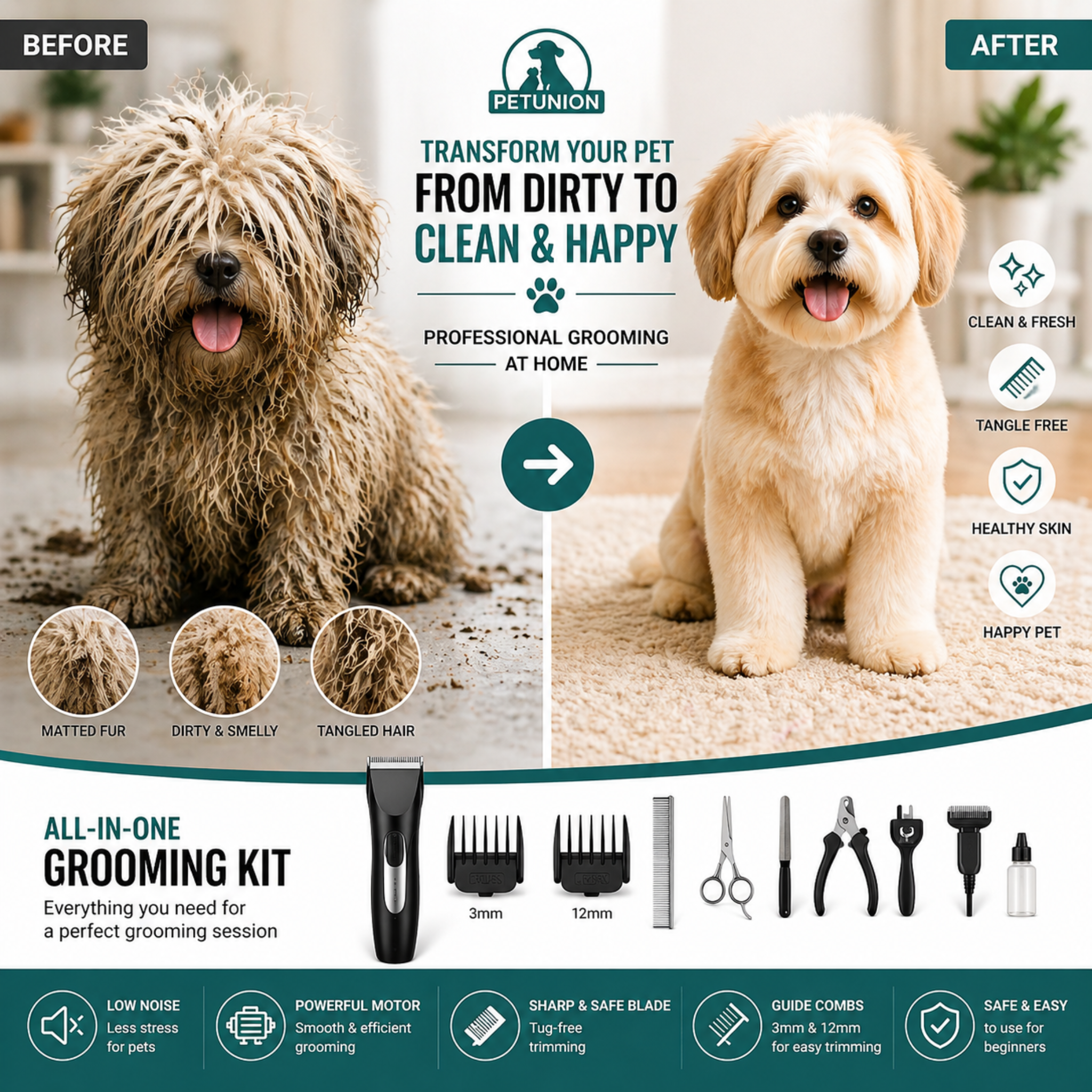 Professional Pet Grooming Kit – All-in-One Dog & Cat Trimmer Set