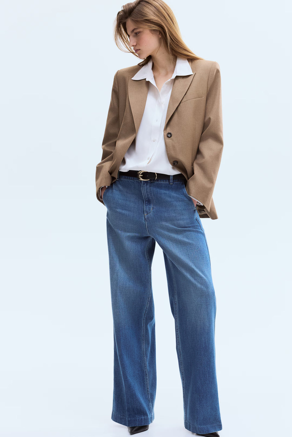 Women’s Elegant Blue High-Waist Wide Leg Pants