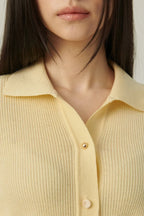 Women’s Soft Yellow Button-Down Knit Cardigan Shirt