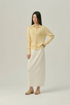 Women’s Soft Yellow Button-Down Knit Cardigan Shirt