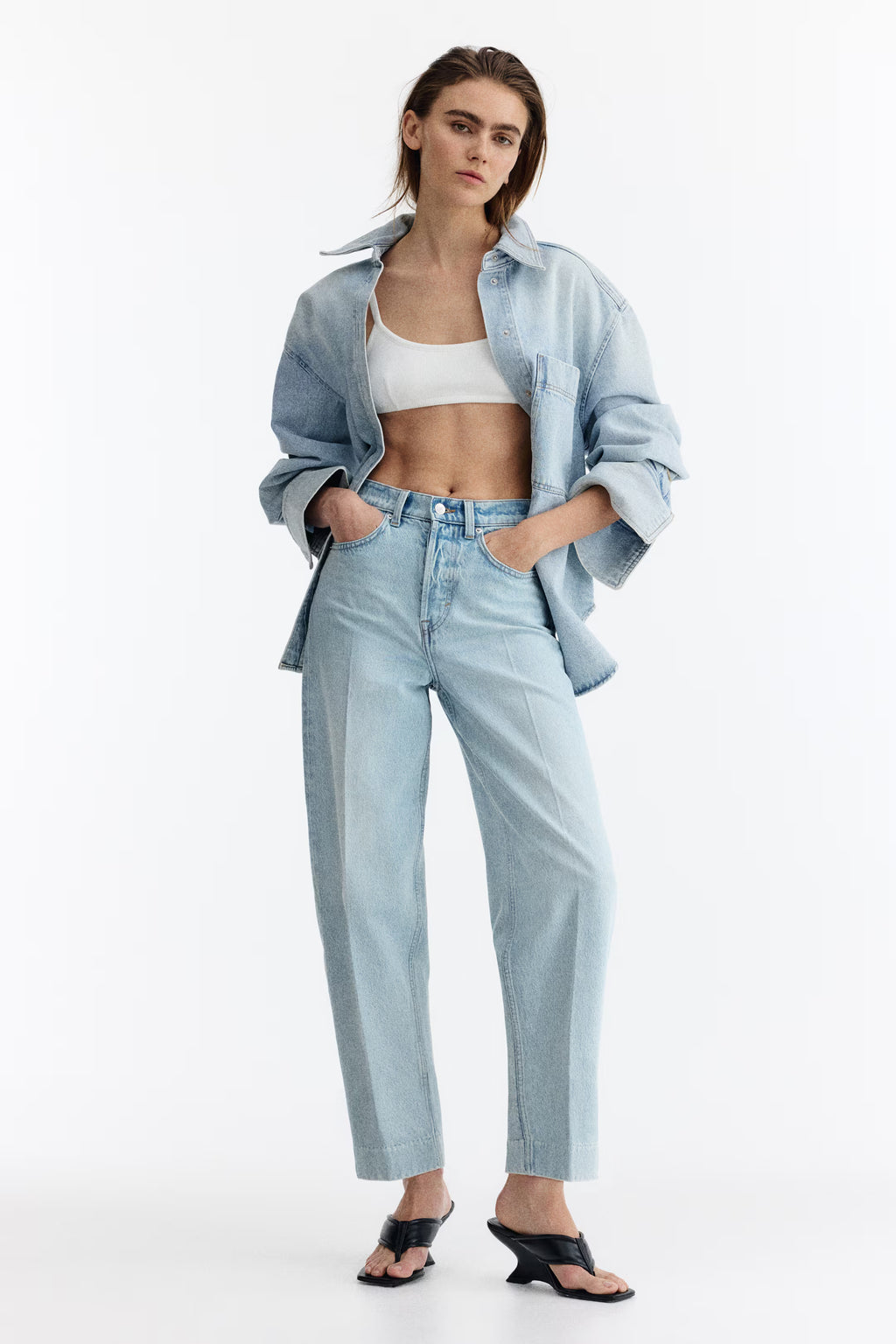 Women’s Light Blue High-Waist Straight Leg Denim Jeans