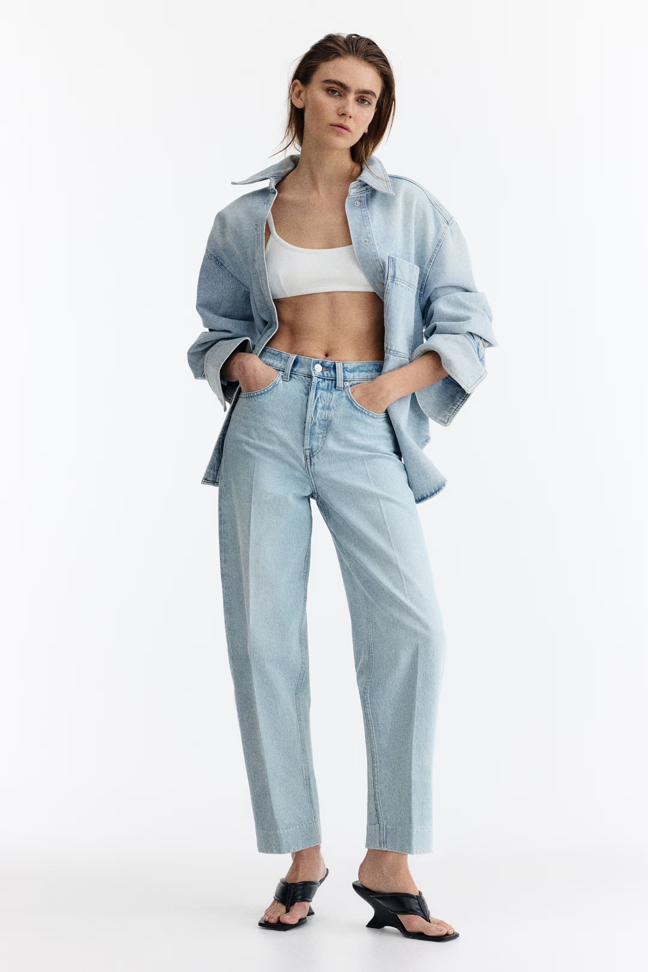 Women’s Light Blue High-Waist Straight Leg Denim Jeans