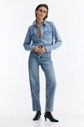 Women’s Light Blue High-Waist Straight Leg Denim Jeans