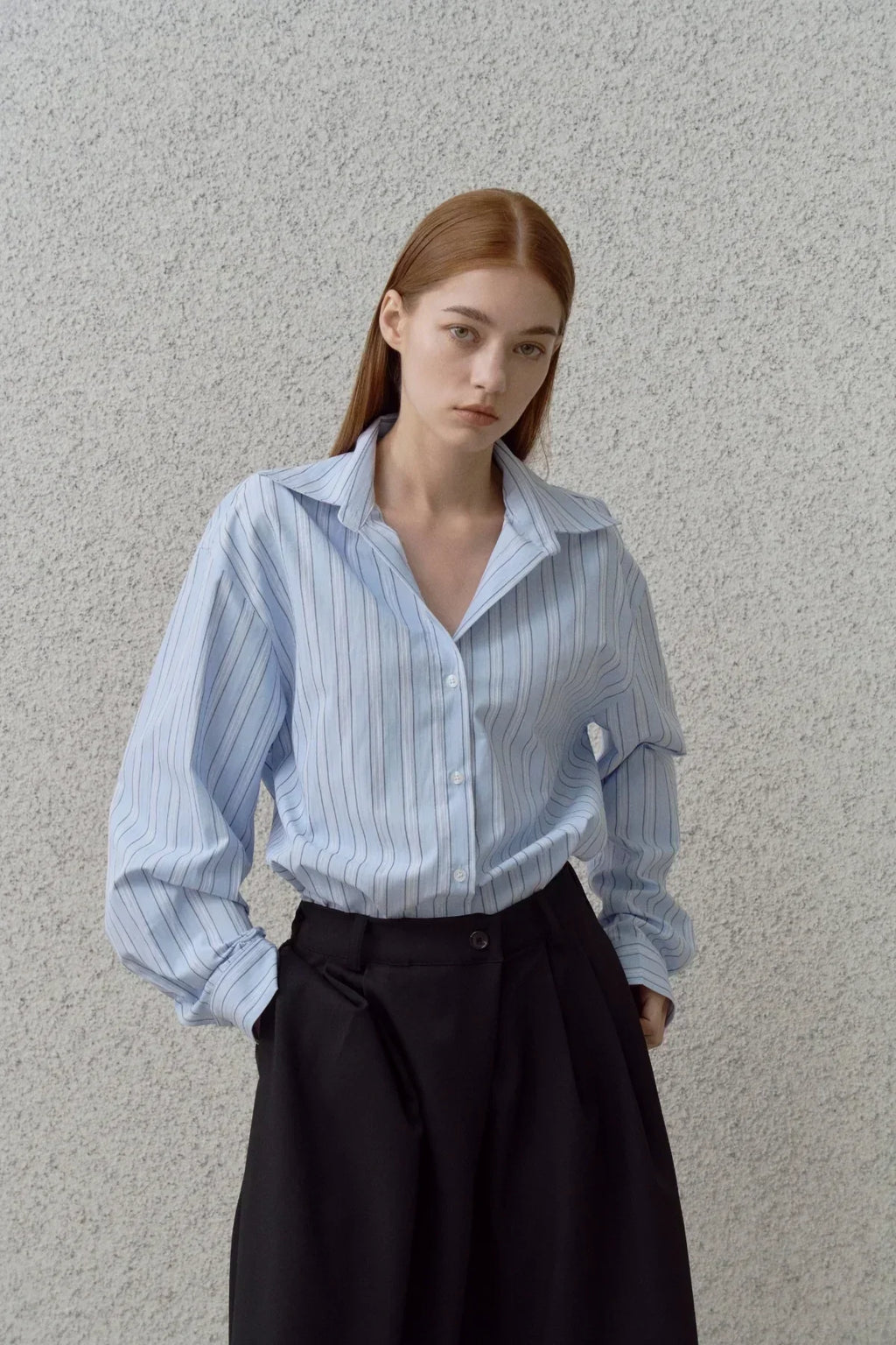 Women’s Light Blue Striped Button-Down Casual Shirt