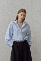 Women’s Light Blue Striped Button-Down Casual Shirt