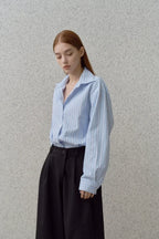 Women’s Light Blue Striped Button-Down Casual Shirt