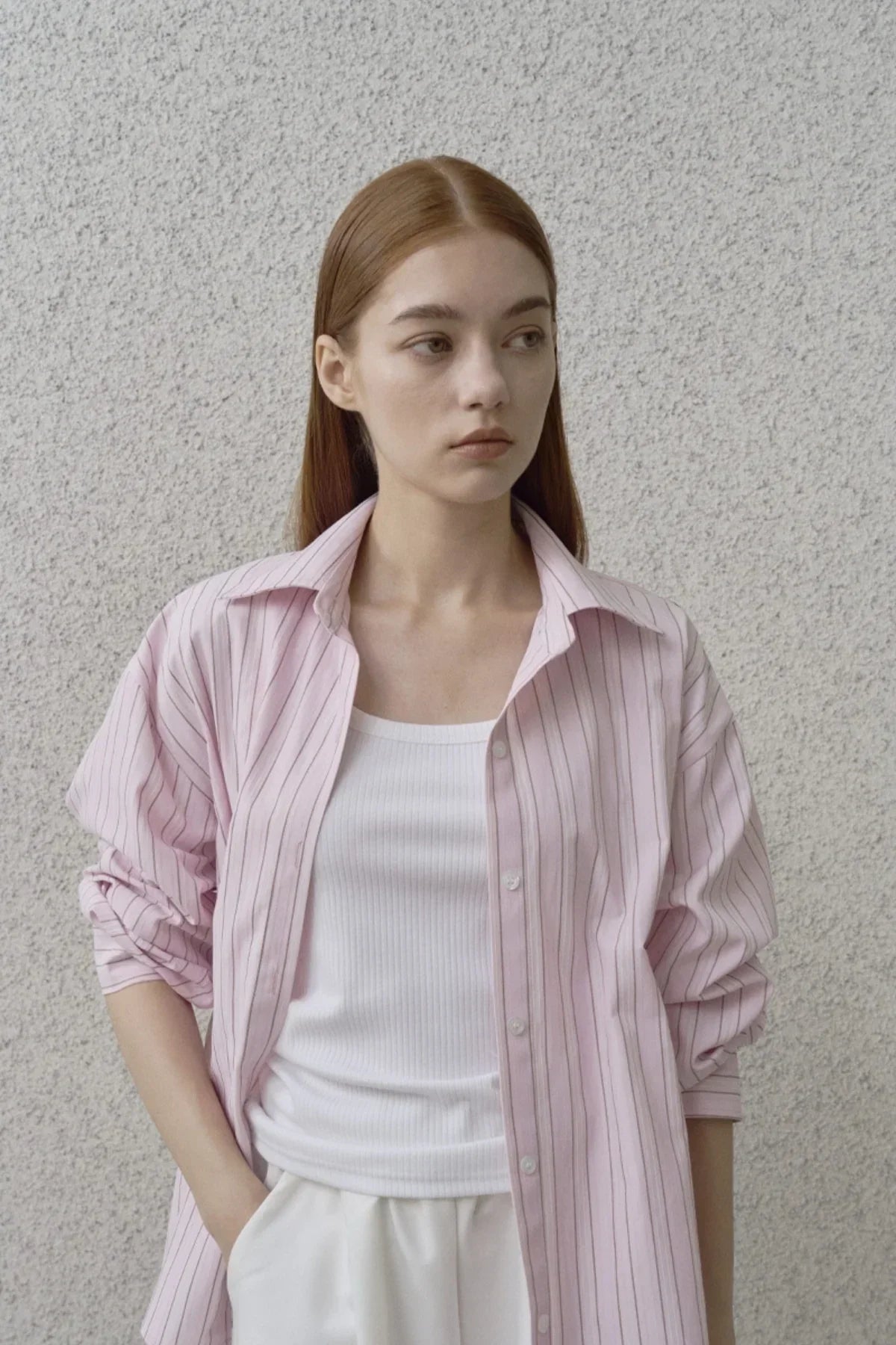 Women’s Light Pink Striped Button-Down Casual Shirt