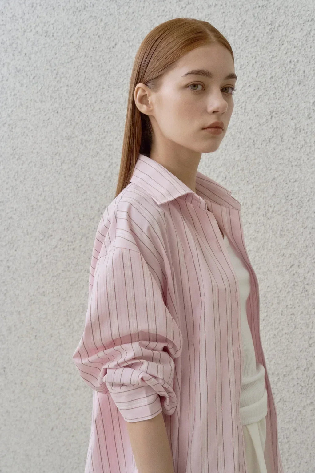 Women’s Light Pink Striped Button-Down Casual Shirt