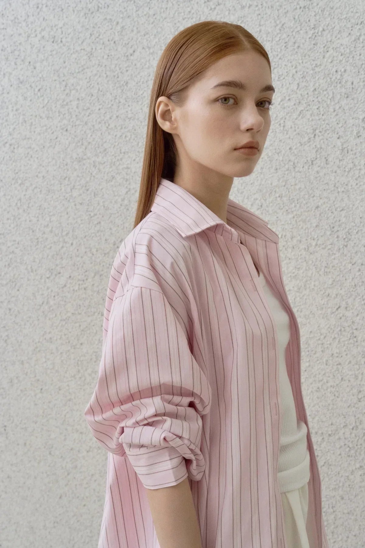 Women’s Light Pink Striped Button-Down Casual Shirt