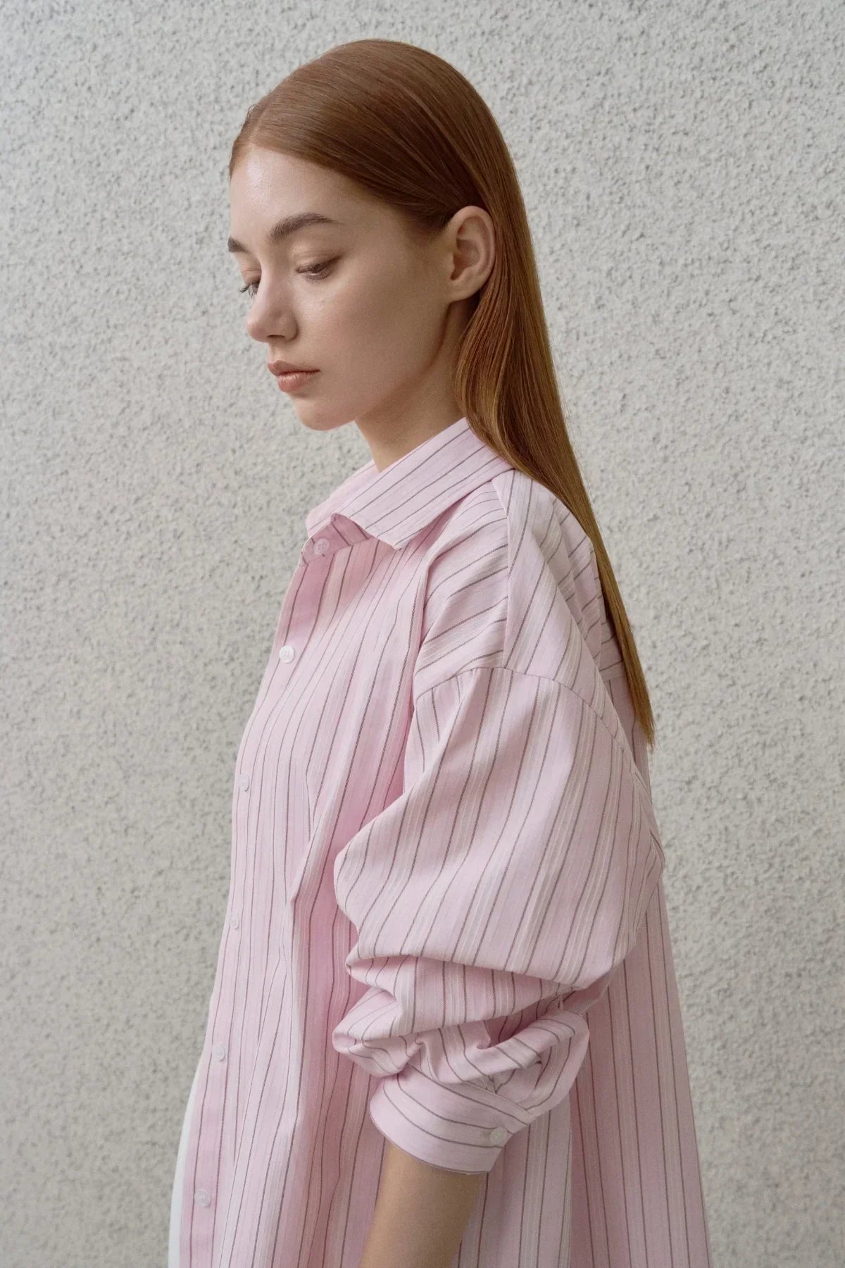 Women’s Light Pink Striped Button-Down Casual Shirt