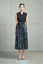 Women’s Black Printed Wrap Midi Skirt with Tie Waist