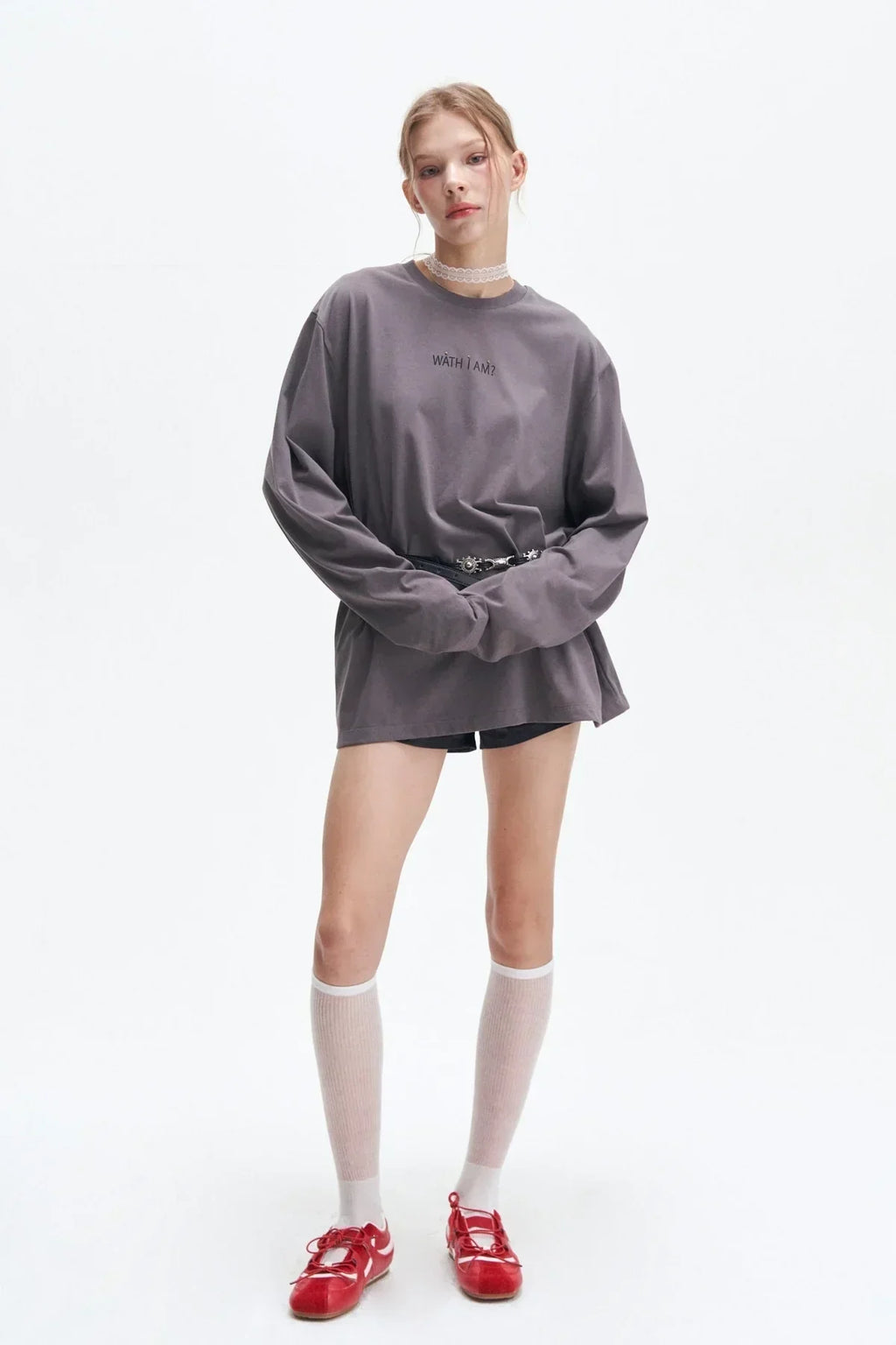 Women’s Grey Oversized Long Sleeve Graphic T-Shirt