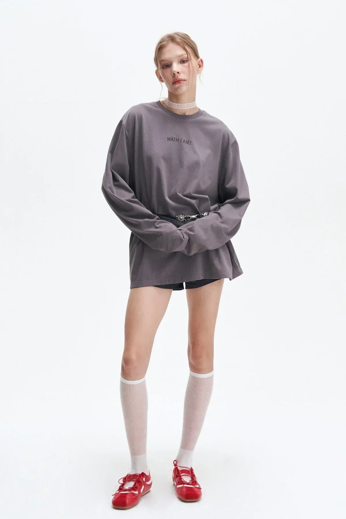 Women’s Grey Oversized Long Sleeve Graphic T-Shirt