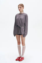 Women’s Grey Oversized Long Sleeve Graphic T-Shirt