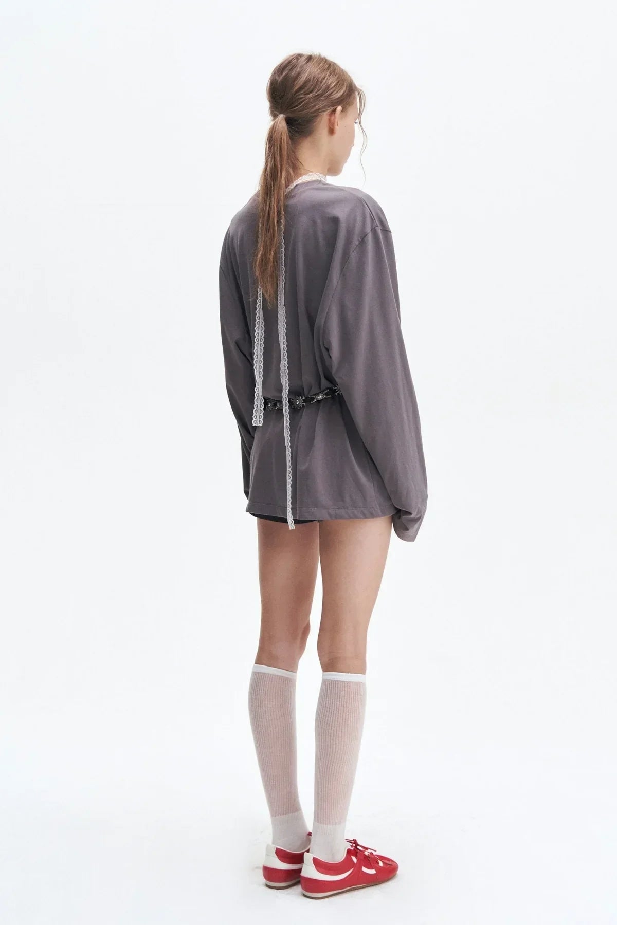 Women’s Grey Oversized Long Sleeve Graphic T-Shirt